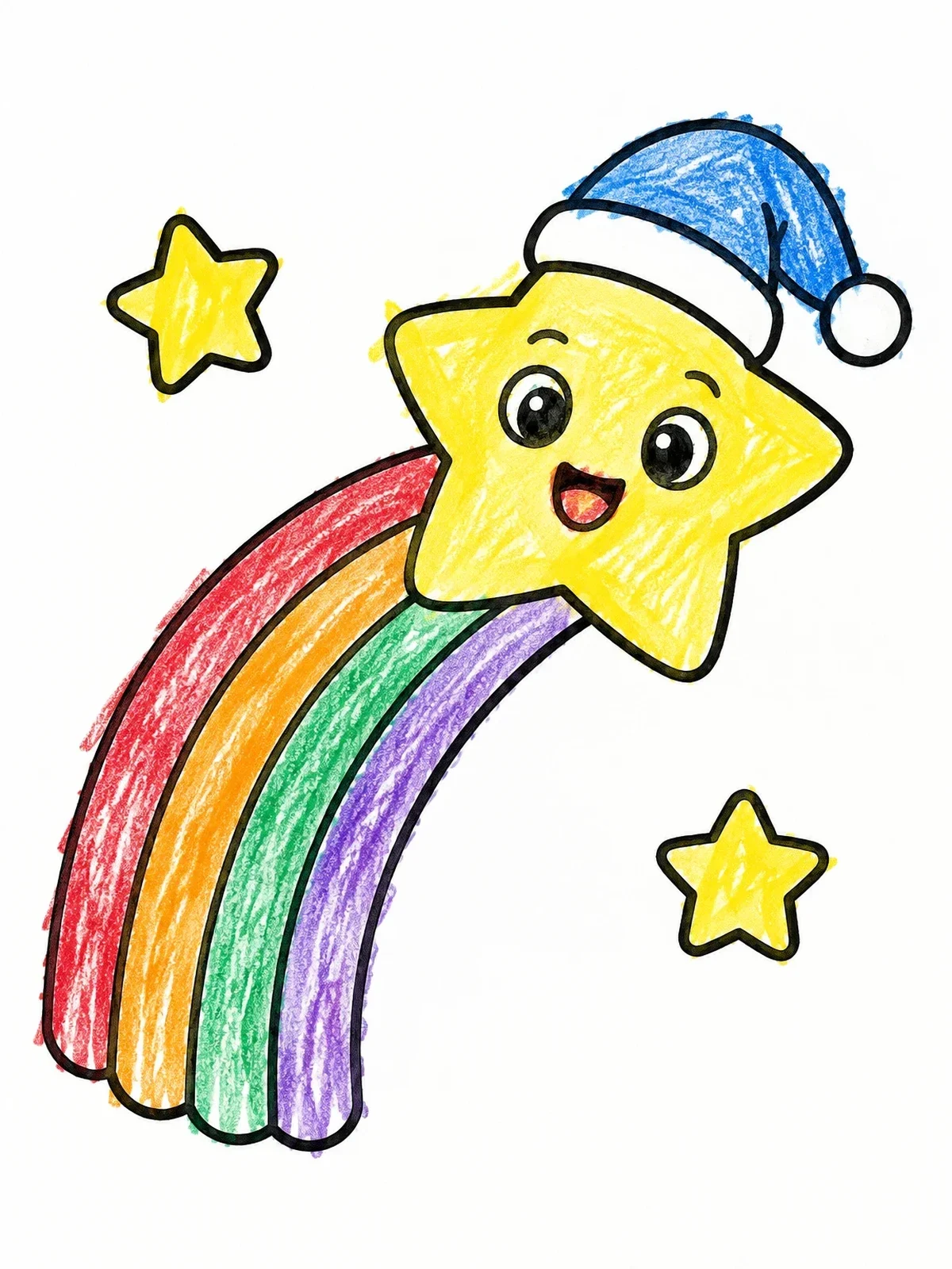 Colored example of the Cute Star With Sleeping Cap coloring page