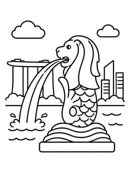 Free printable Cute Singapore Merlion Fountain coloring page