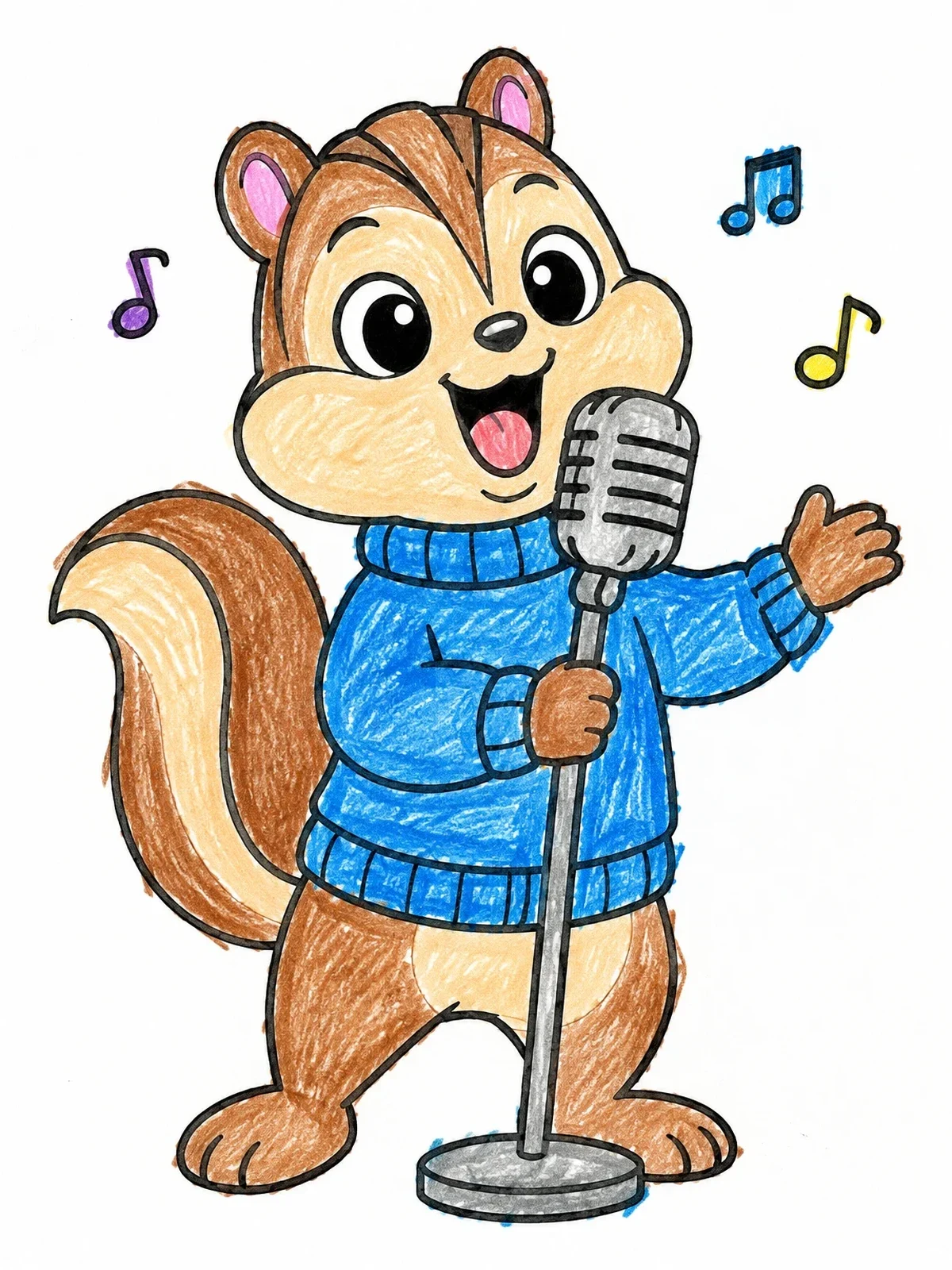 Colored example of the Cute Singing Chipmunk In Sweater coloring page