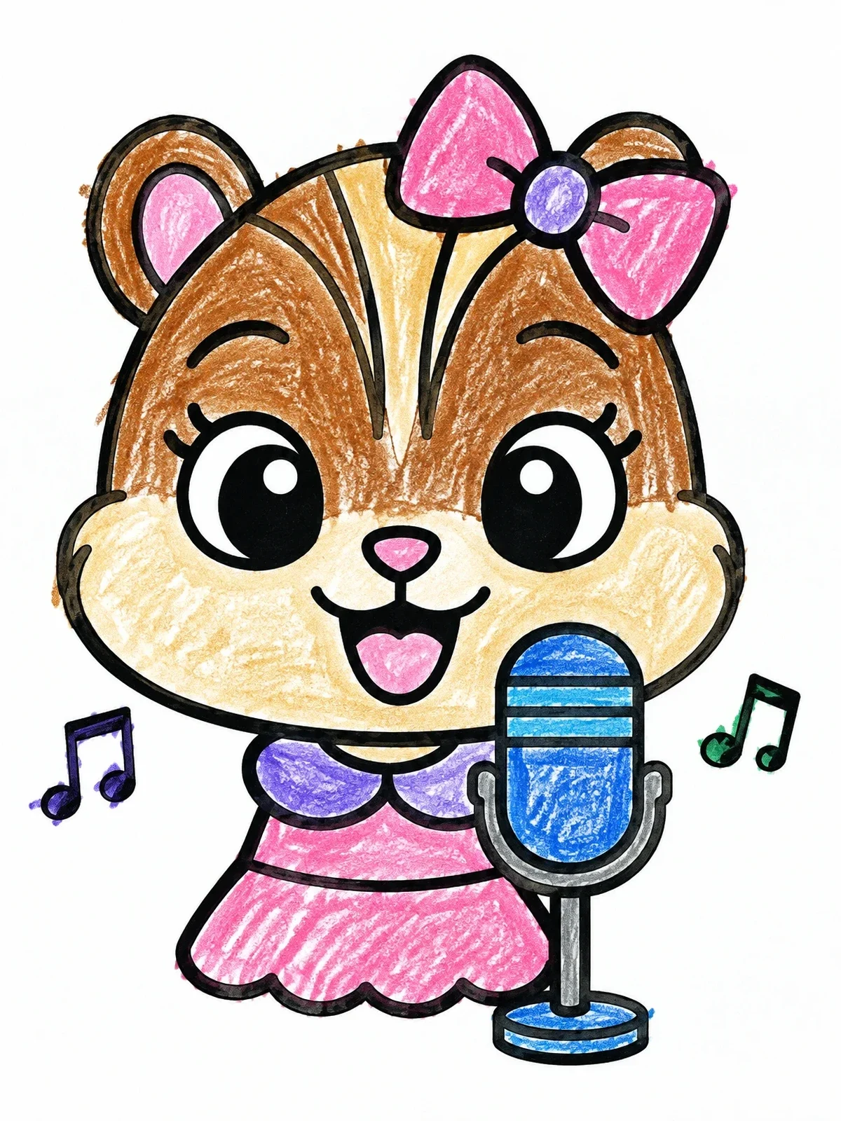 Colored example of the Cute Singing Chipmunk With Bow coloring page