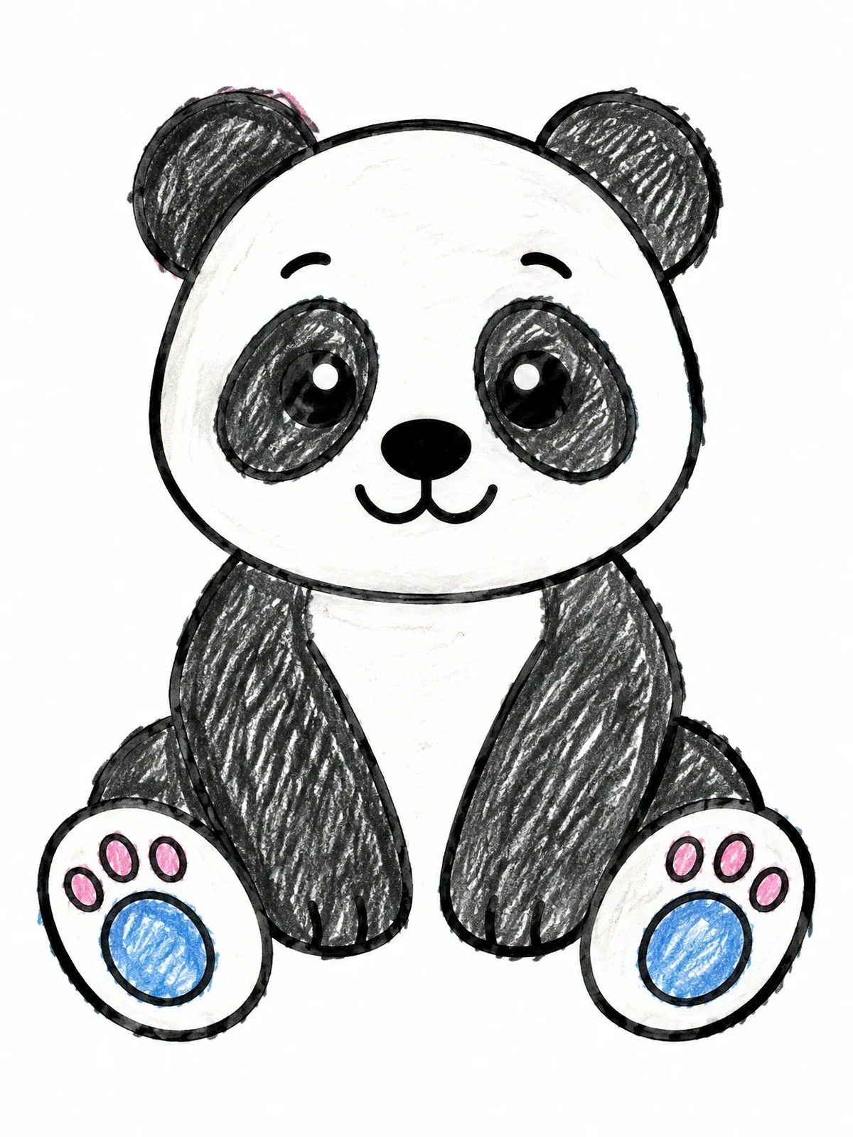 Colored example of the Cute Sitting Baby Panda coloring page