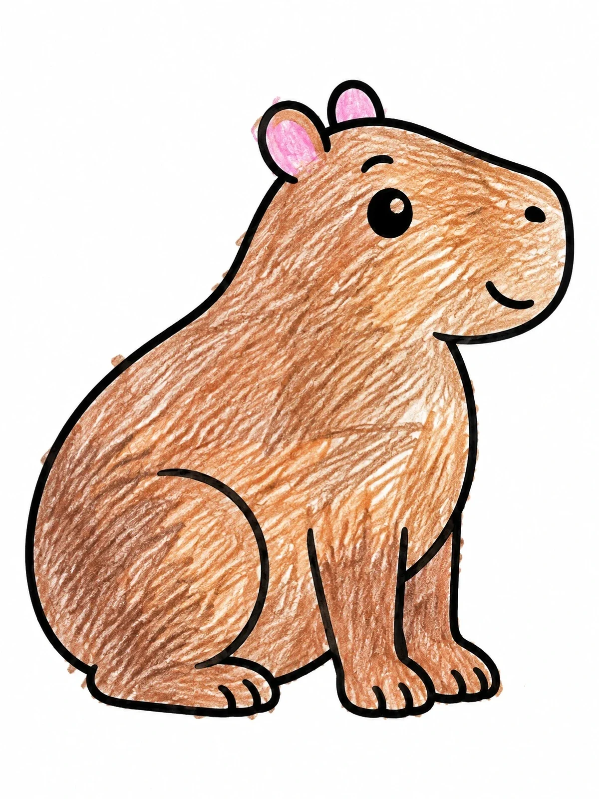 Colored example of the Cute Sitting Capybara coloring page