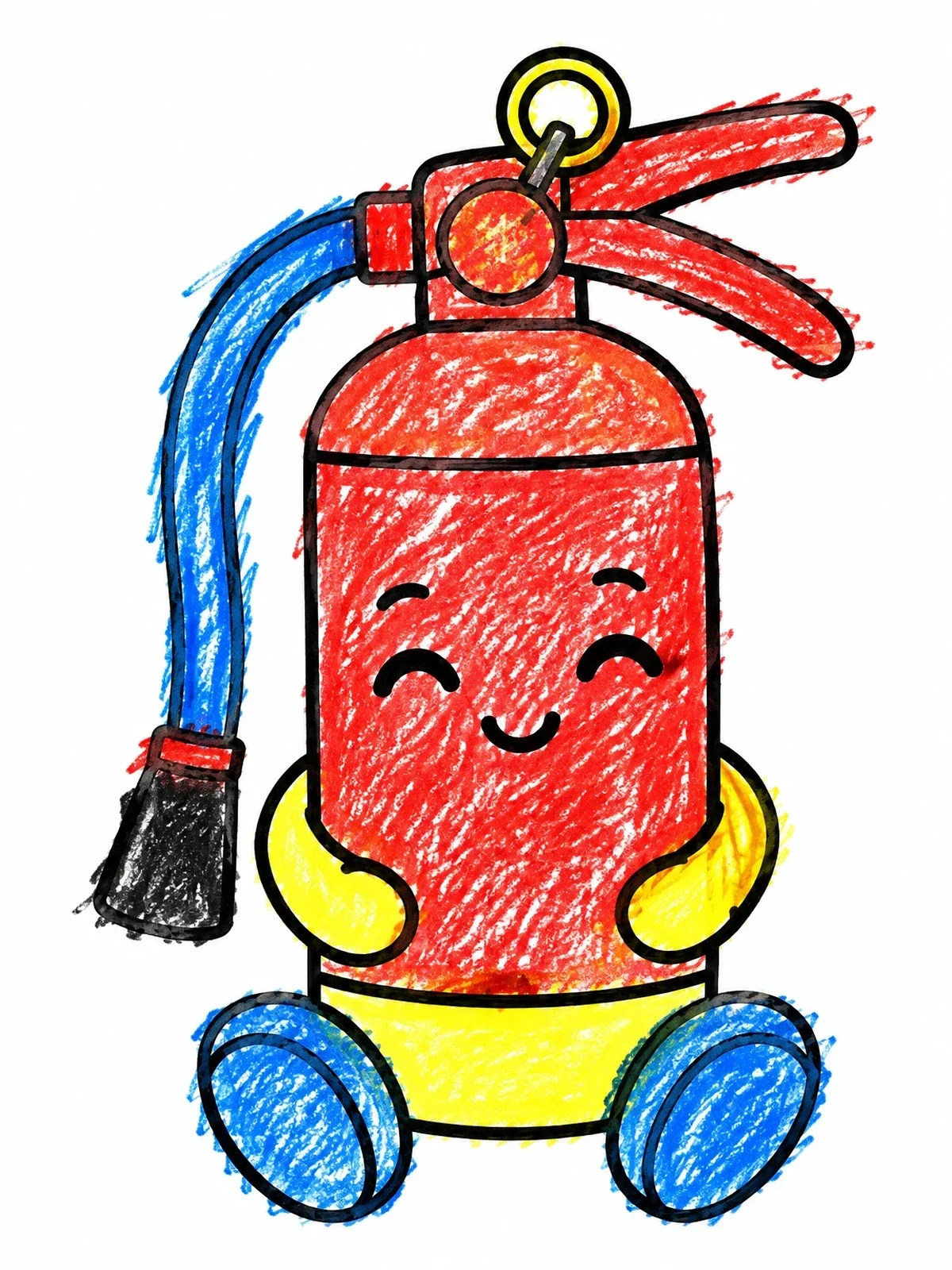 Colored example of the Cute Sitting Fire Extinguisher coloring page