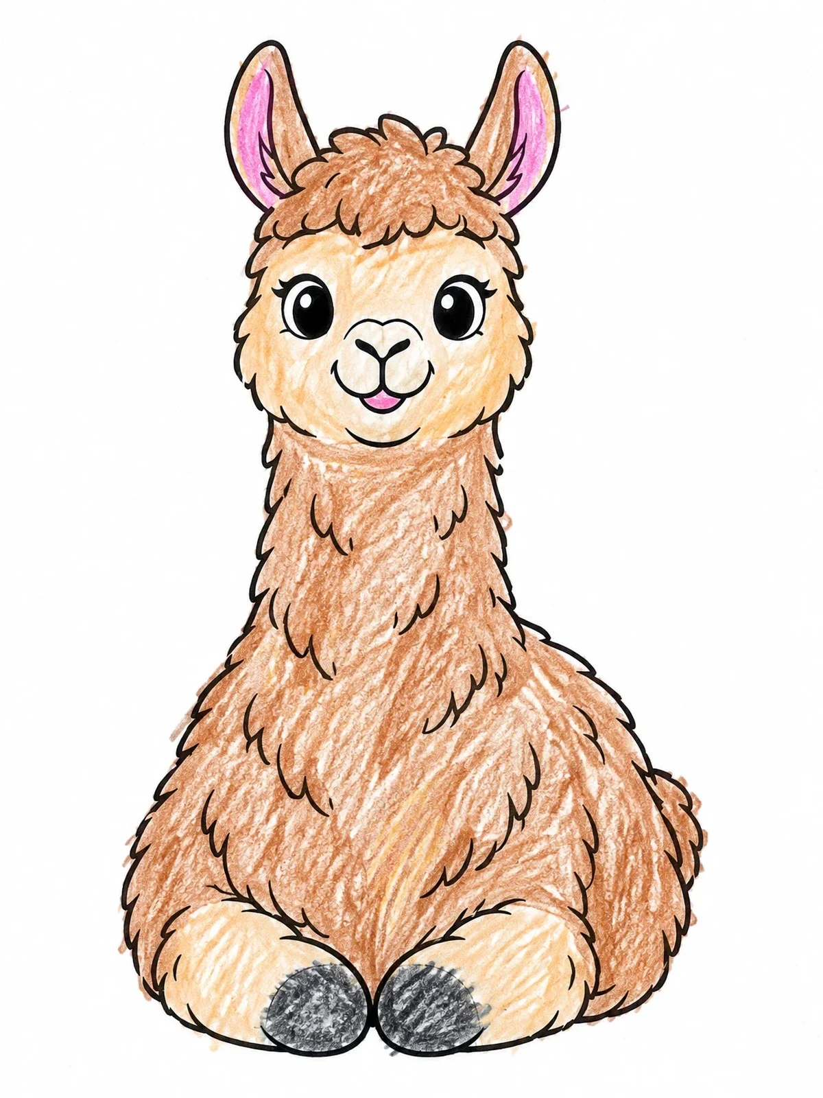 Colored example of the Cute Sitting Fluffy Llama coloring page