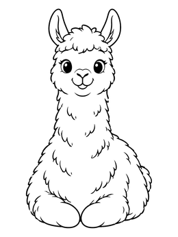 Free printable Cute Sitting Fluffy Llama coloring page