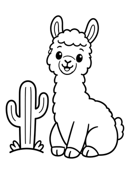 Free printable Cute Sitting Llama With Cactus coloring page