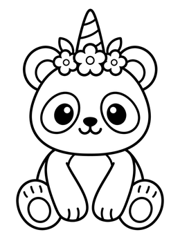 Free printable Cute Unicorn Panda With Flower Crown coloring page