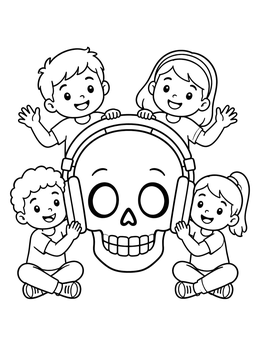 Free printable Kids With Musical Skull coloring page