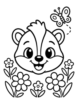 Free printable Cute Skunk Face With Butterfly coloring page