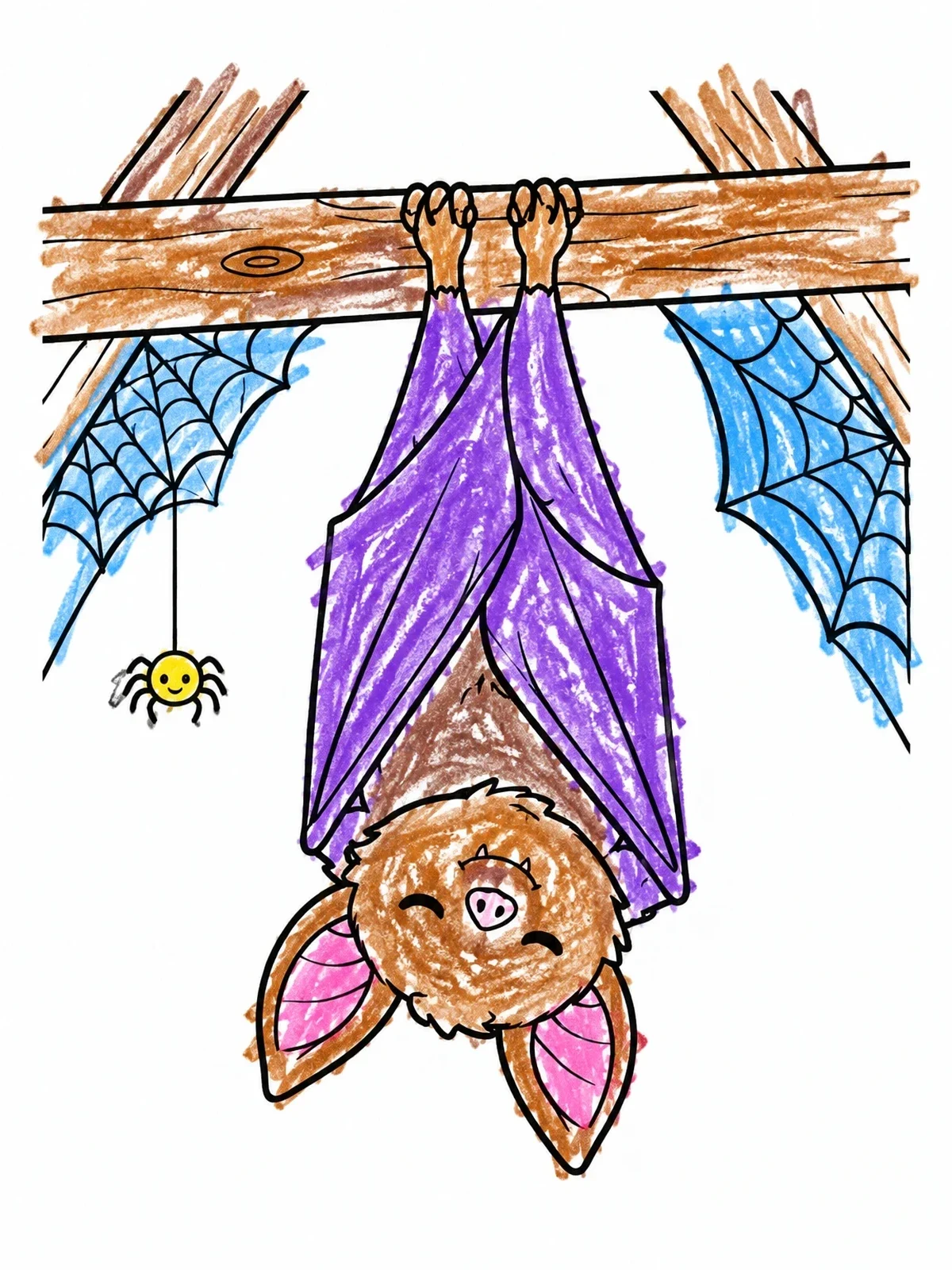 Colored example of the Cute Sleeping Bat On A Beam coloring page