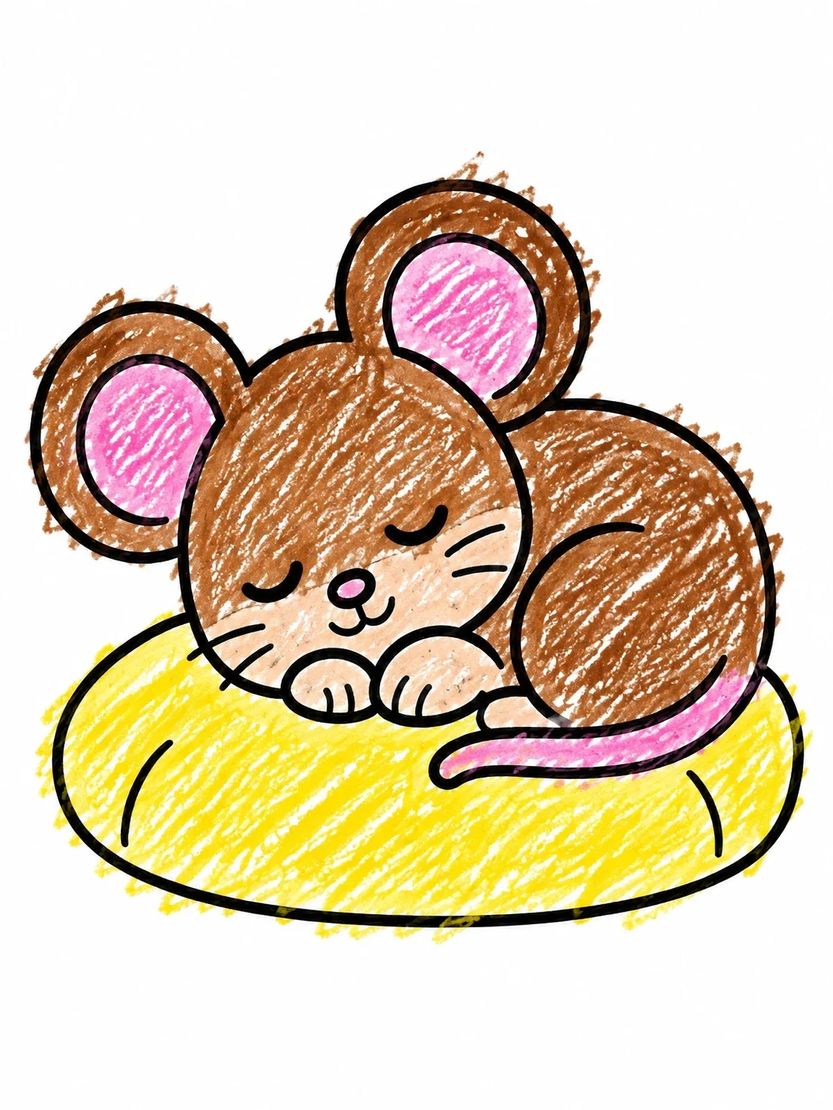 Colored example of the Cute Mouse Sleeping On Cushion coloring page