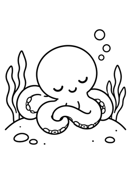 Free printable Cute Sleeping Octopus On Sand coloring page