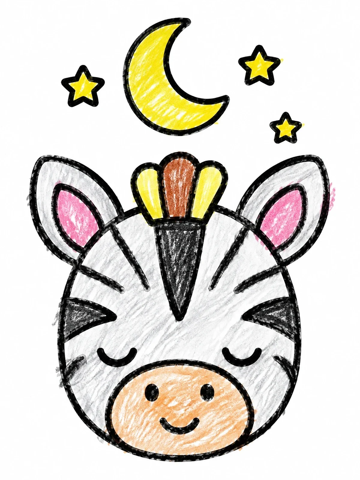 Colored example of the Cute Sleeping Zebra And Crescent Moon coloring page