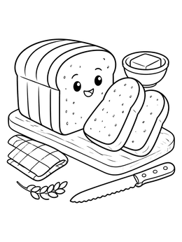 Free printable Cute Sliced Bread On Board coloring page