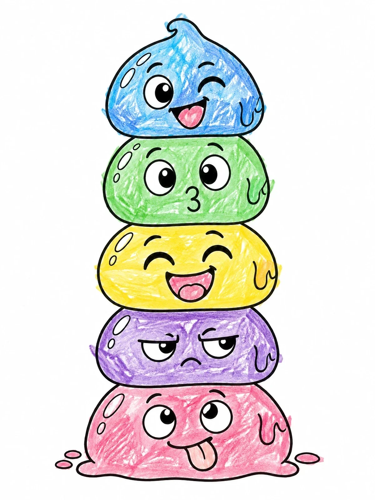 Colored example of the Stack Of Cute Slime Blobs coloring page