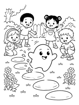 Free printable Cute Slime Bouncing In The Garden coloring page