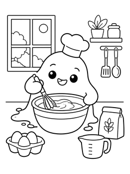 Free printable Cute Slime Chef Baking Batter coloring page