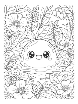Free printable Cute Slime Creature In Garden coloring page
