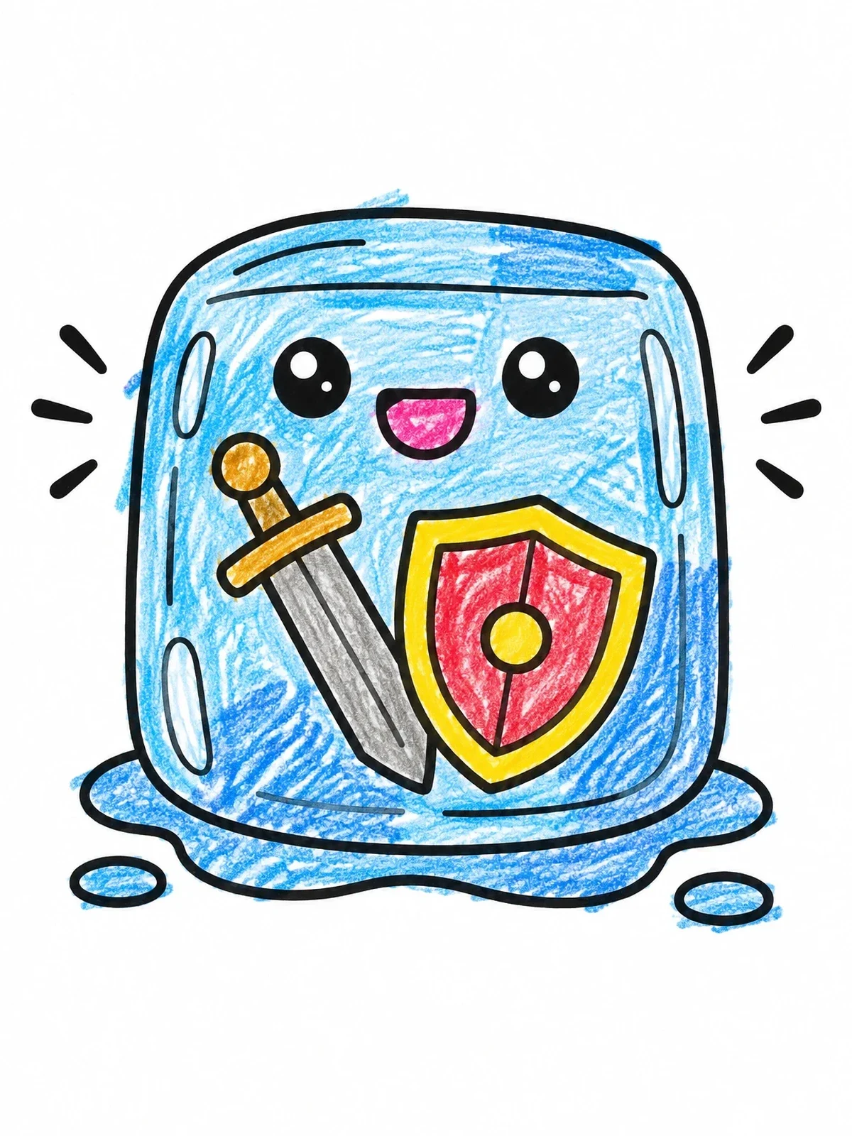Colored example of the Cute Slime Cube With Sword And Shield coloring page
