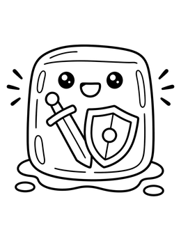 Free printable Cute Slime Cube With Sword And Shield coloring page