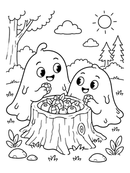 Free printable Cute Slime Friends Eating Berries coloring page