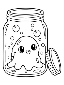 Free printable Cute Slime Monster In A Glass Jar coloring page