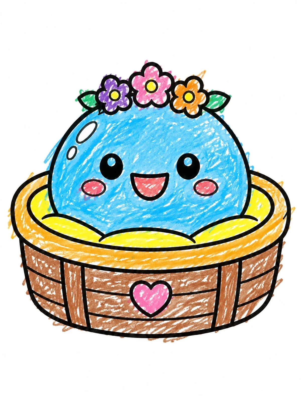 Colored example of the Cute Slime With Flower Crown coloring page