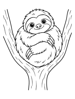 Free printable Cute Sloth Curled In Tree Fork coloring page