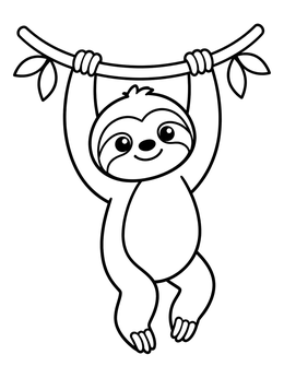 Free printable Cute Sloth Hanging From Branch coloring page