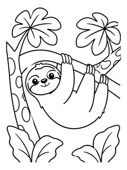 Free printable Cute Sloth Hanging In Tree coloring page