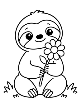 Free printable Cute Sloth Holding A Daisy coloring page