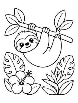 Free printable Cute Sloth In The Rainforest coloring page