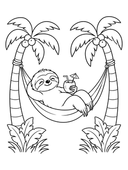 Free printable Cute Sloth Relaxing In Hammock coloring page