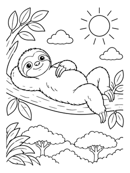 Free printable Cute Sloth Relaxing In The Sun coloring page