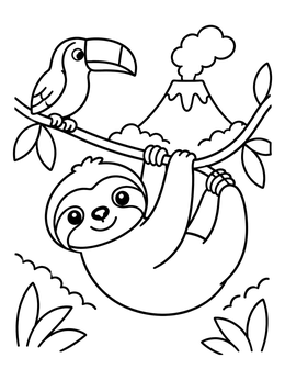 Free printable Cute Sloth And Toucan In Costa Rica coloring page
