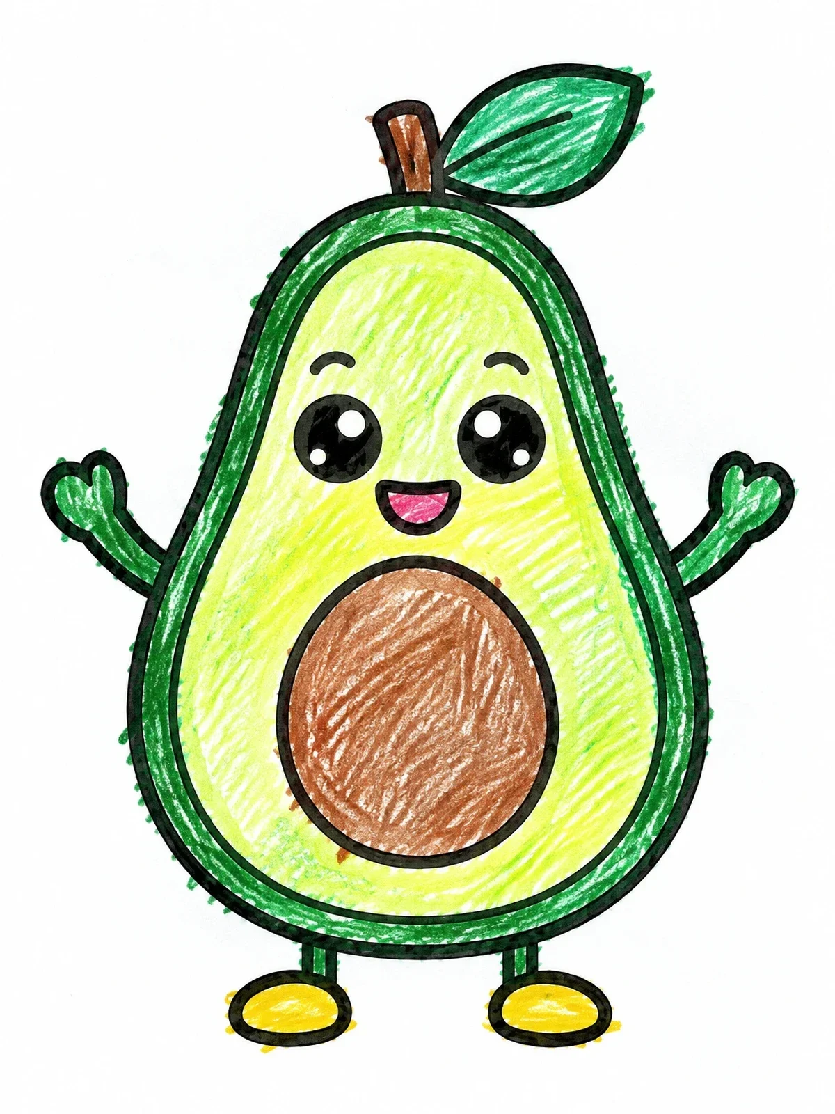 Colored example of the Cute Smiling Avocado Character coloring page