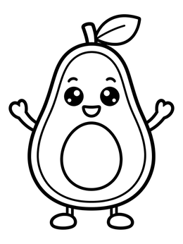 Free printable Cute Smiling Avocado Character coloring page