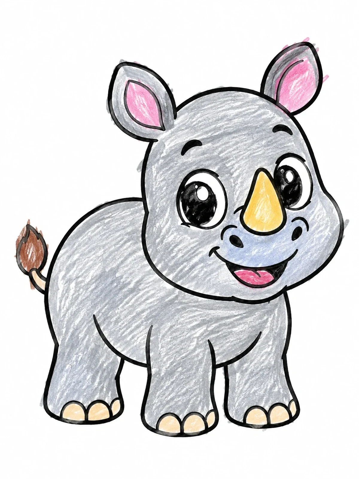 Colored example of the Cute Smiling Baby Rhinoceros coloring page
