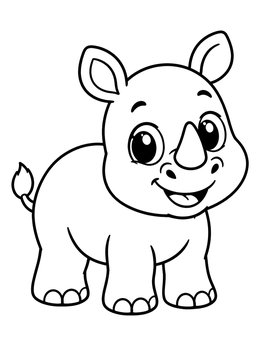 Free printable Cute Smiling Baby Rhinoceros coloring page