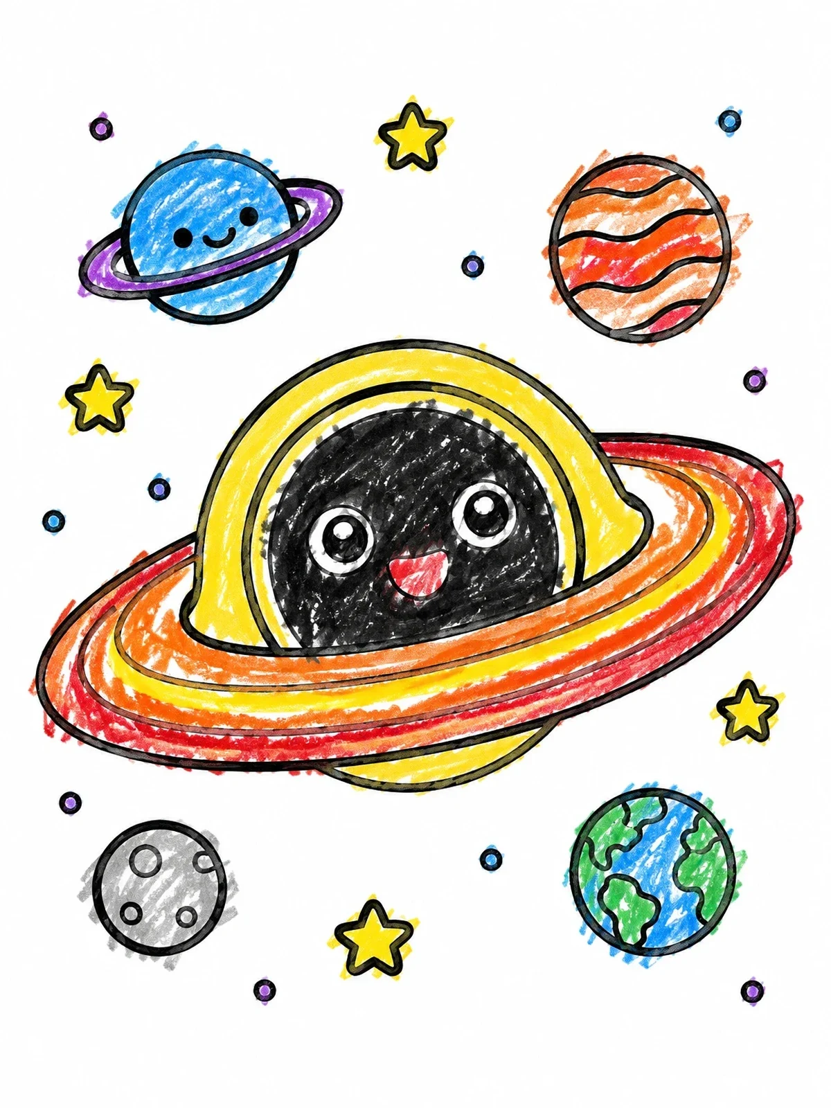 Colored example of the Cute Smiling Black Hole In Space coloring page