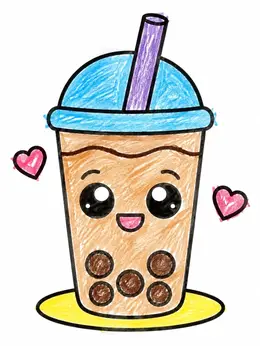 Cute Smiling Boba Tea Cup Coloring Page