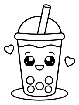Free printable Cute Smiling Boba Tea Cup coloring page