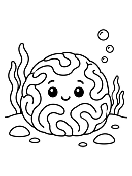 Free printable Cute Smiling Brain Coral Underwater coloring page