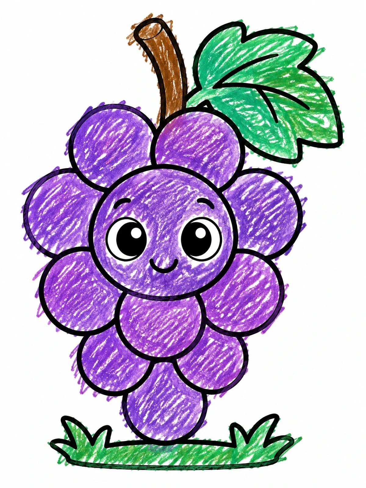 Colored example of the Cute Smiling Bunch Of Grapes coloring page