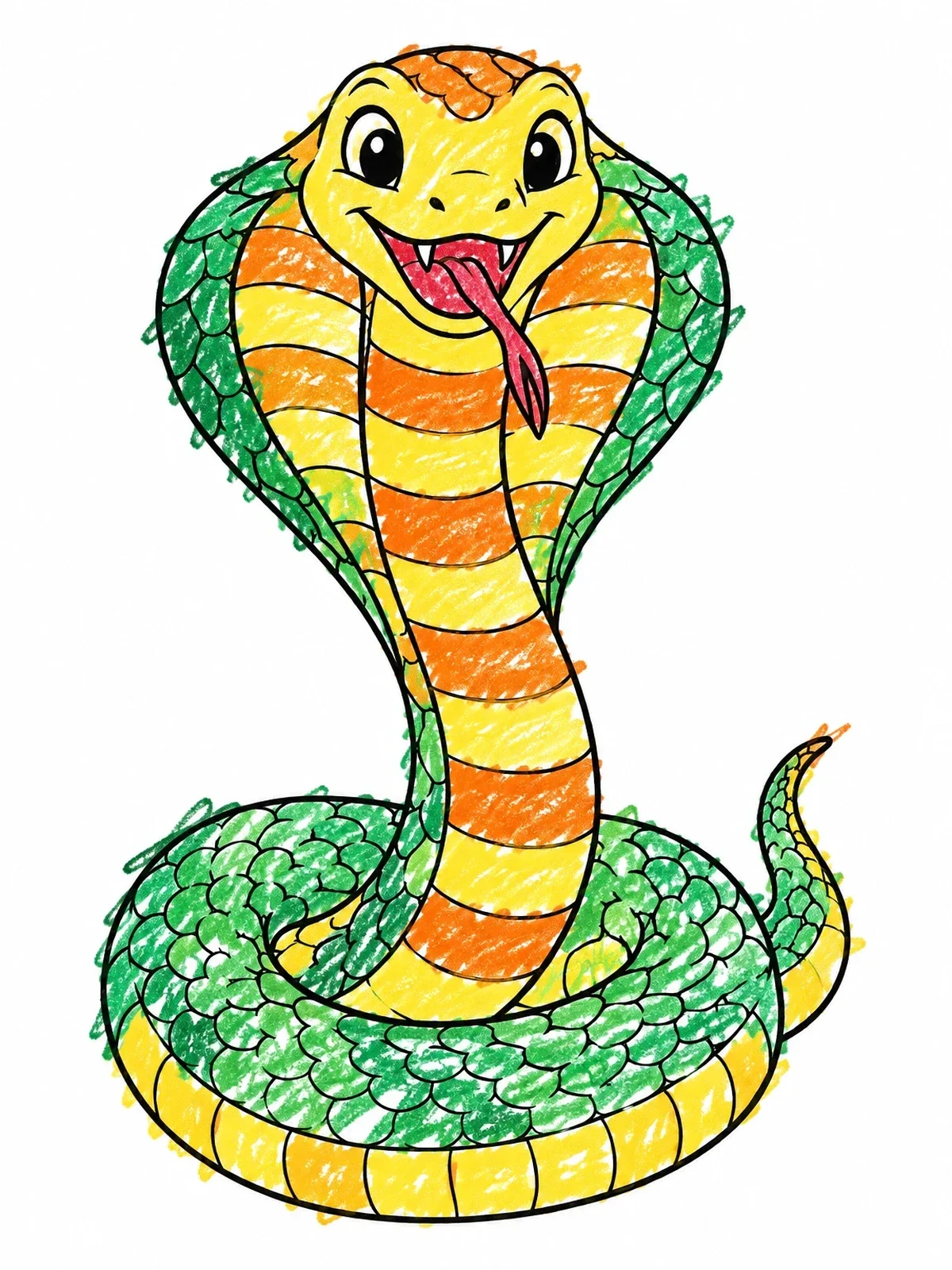 Colored example of the Cute Smiling Cartoon Cobra coloring page
