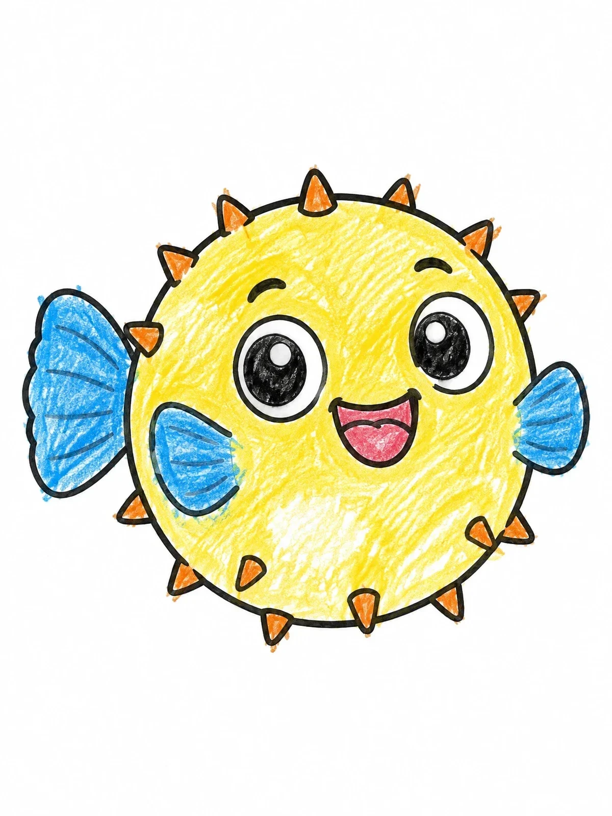 Colored example of the Cute Smiling Cartoon Puffer Fish coloring page