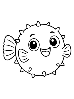 Free printable Cute Smiling Cartoon Puffer Fish coloring page