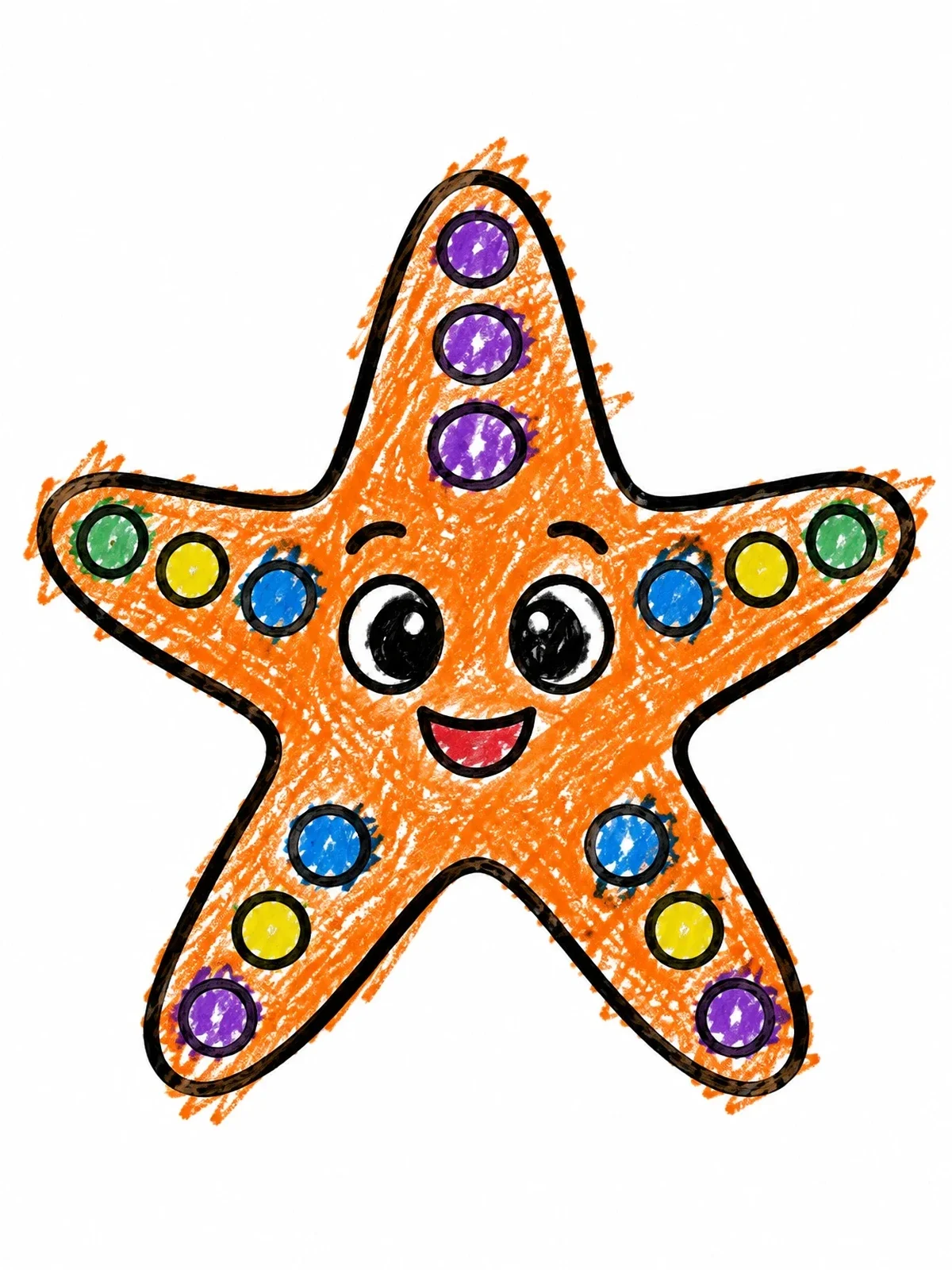 Colored example of the Cute Smiling Cartoon Starfish coloring page