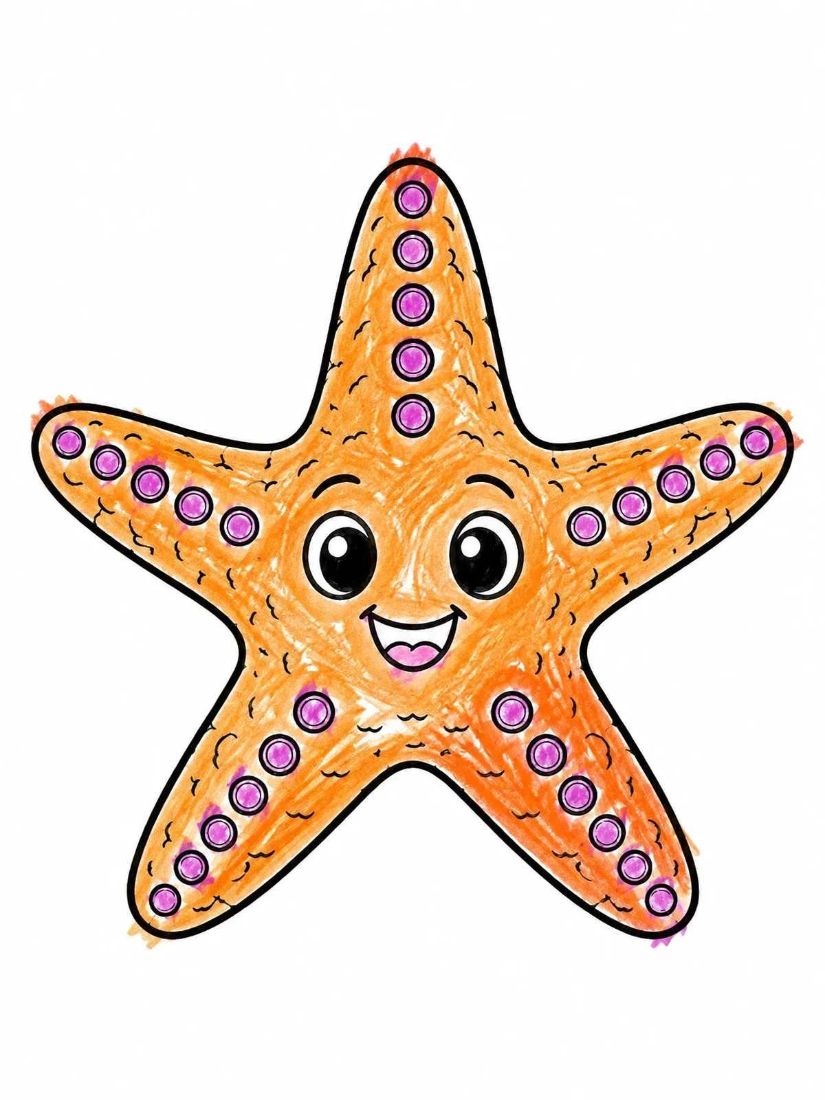 Colored example of the Cute Smiling Cartoon Starfish coloring page