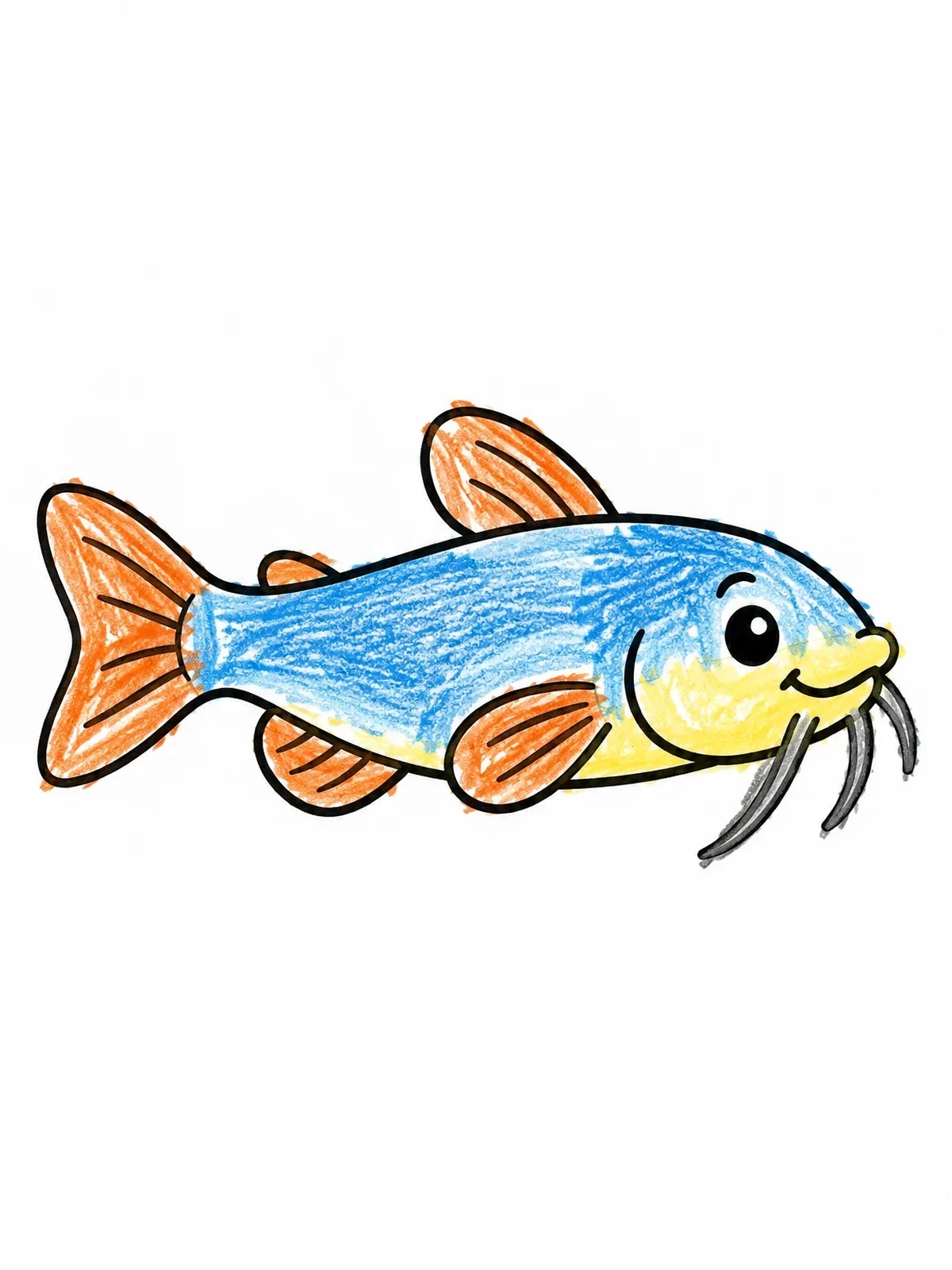 Colored example of the Cute Smiling Catfish Swimming coloring page